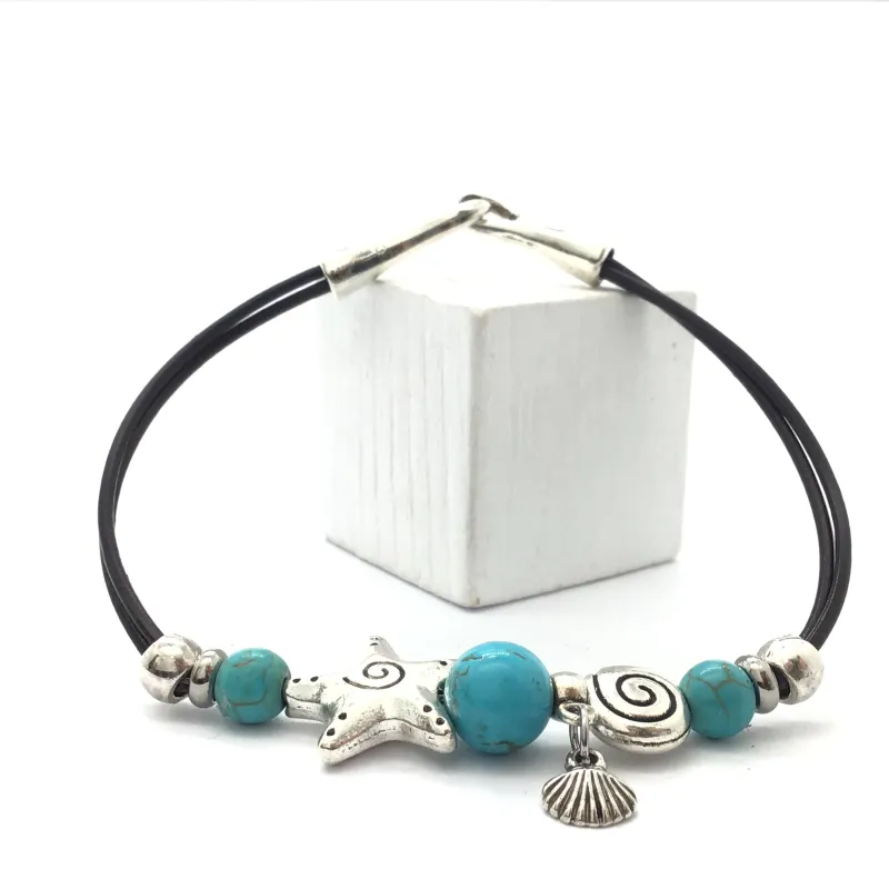 Pulsera de cuero con abalorios